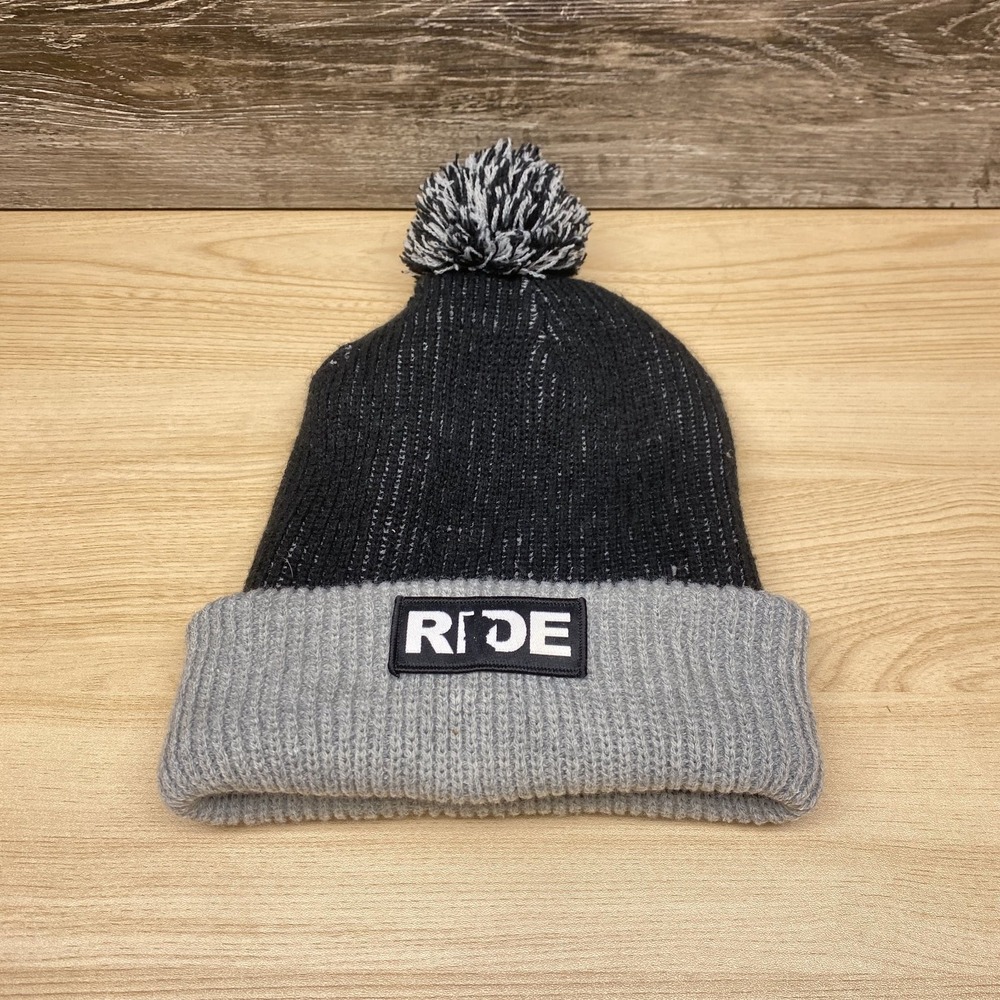 Ride Snowboards‎ Hat Cap Beanie Pom Black Gray Snowboarding Winter Mountain